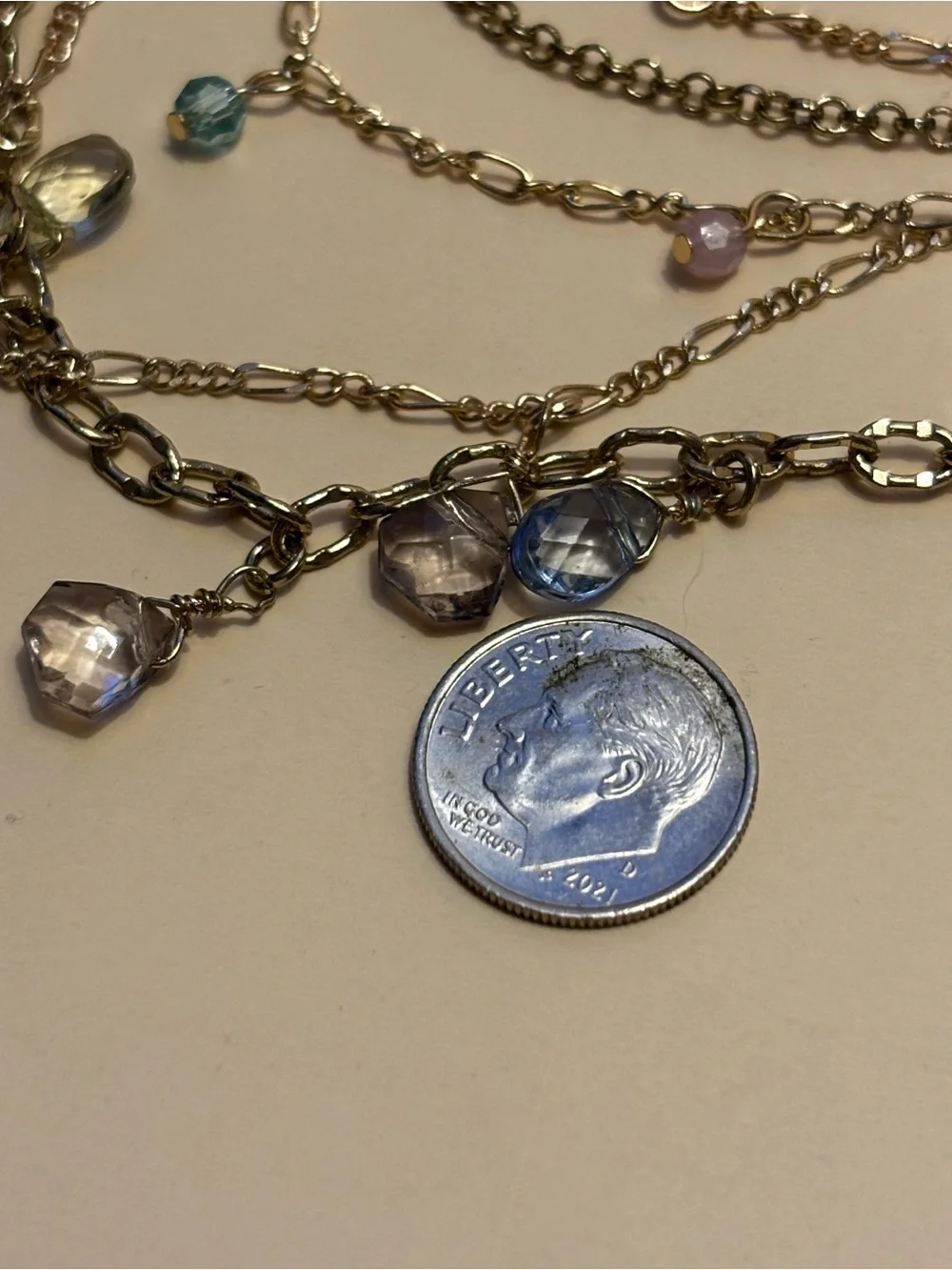 Talbots Multi-Strand Gold Necklace with Multi Colored Teardrop Crystal Beads